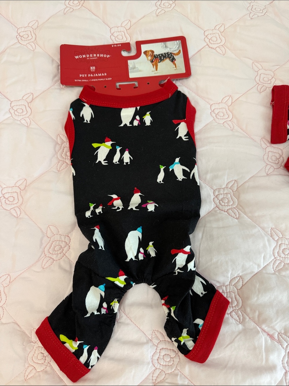 DOG XS- Wondershop Penguin Print Pet Pajamas - Black & Red